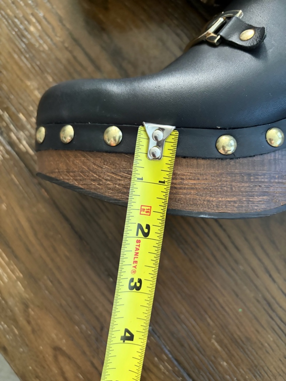 Free People Black Leather Platform Clogs | Studded Wooden Heel | Size 40 - Picture 5 of 10